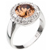 Evolution Group Stříbrný prsten s krystaly Swarovski hnědý kulatý 35026.3 lt. smoked topaz