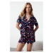 Trendyol Navy Blue-Multicolored Heart Patterned Viscose Woven Pajama Set