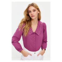 Trendyol Pale Pink Collar Embroidered Cotton Woven Shirt