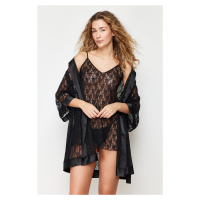 Trendyol Black Lace Floral Knitted Nightshirt