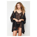 Trendyol Black Lace Floral Rope Strap Knitted Nightdress