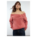 Trendyol Dusty Rose Soft Texture Carmen Collar Knitwear Sweater