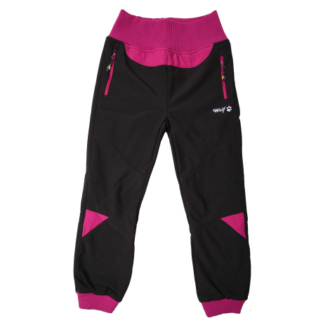 Dívčí softshellové kalhoty, zateplené Wolf B2399, černá / fialovorůžový pas Barva: Černá