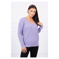 Pletený svetr s výstřihem do V fialové barvy