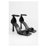 Shoeberry Women's Vinetta Black Skin Heel Shoes