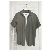 Trendyol Khaki Regular Fit Short Sleeve Textured Knitted Shirt