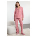 Trendyol Dried Rose Winter Themed Pocketed Fleece Winter Knitted Pajamas Set