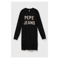 Dětské šaty s příměsí vlny Pepe Jeans černá barva, mini, oversize