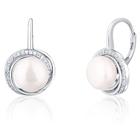JwL Luxury Pearls Luxusní stříbrné náušnice s perlou a zirkony JL0738
