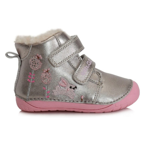 D.D.STEP W070-337C ZIMNÍ KOTNÍKOVÉ BOTY Stříbrné | Dětské zimní zateplené barefoot boty