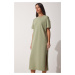 Happiness İstanbul Women's Khaki Cotton Combed Combed Daily Summer Dress