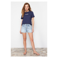 Trendyol Blue More Sustainble Ripped High Waist Shorts
