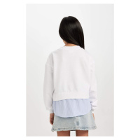 DEFACTO Girl White Relax Fit Crew Neck Button Detail Sweatshirt