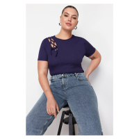 Trendyol Curve Navy Blue Lace Detailed Knitted Blouse