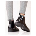 Designové dámské kotníčkové boty černé na plochém podpatku