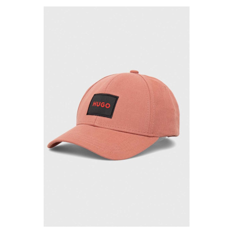 Bavlněná baseballová čepice HUGO růžová barva, s aplikací Hugo Boss