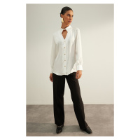 Trendyol Ecru Cut Out Detailed Oversize/Wide Fit Satin Woven Shirt