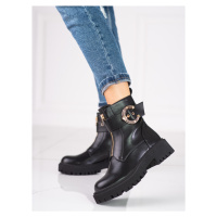 Výborné dámské kotníčkové boty černé na plochém podpatku