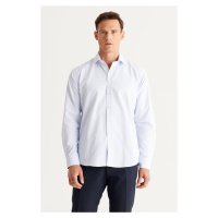 ALTINYILDIZ CLASSICS Men's White-Blue Comfort Fit Loose-fitting Classic Collar Checkered Cotton 