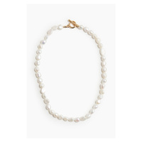 H & M - Pozlacený perlový náhrdelník - bílá