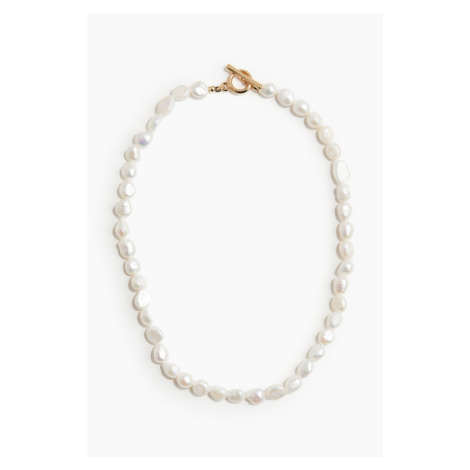 H & M - Pozlacený perlový náhrdelník - bílá H&M