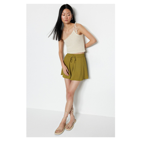 Trendyol Oil Green Relaxed Fit Normal Waist Crescent Knitted Shorts