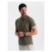 Men's BASIC single-color pique knit polo shirt - dark olive green V6 OM-POBS-0100