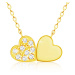 Diamantový náhrdelník ze žlutého 14K zlata - spojená malá srdce, čiré brilianty