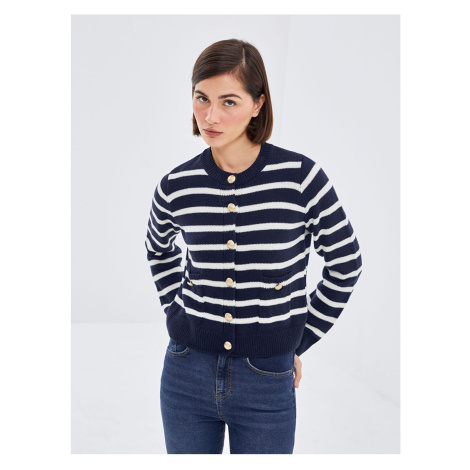 LC Waikiki Crew Neck Striped Long Sleeve Women's Knitwear Cardigan