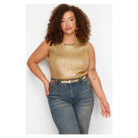 Trendyol Curve Gold Leaf Printed Corduroy Knitted Blouse