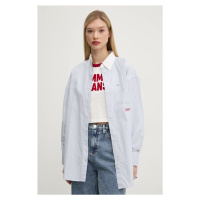 Bavlněná košile Tommy Jeans modrá barva, relaxed, s klasickým límcem, DW0DW20209