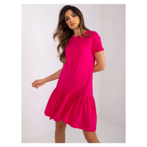 Růžové dámské volné mini šaty -fuchsia Tmavě růžová Rue Paris