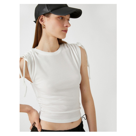 Koton Crop T-Shirt Sleeveless Shoulder Gathering Detailed