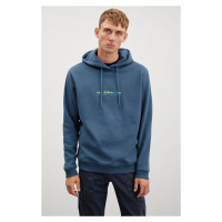 GRIMELANGE Jayan Men's Hooded Fleece Printed Petrol Green Sweatshirt