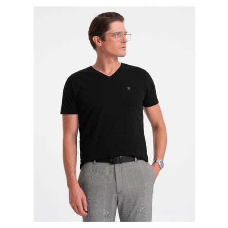 Ombre Clothing Trendy pánské černé tričko s výstřihem do V V3 TSCT-0106