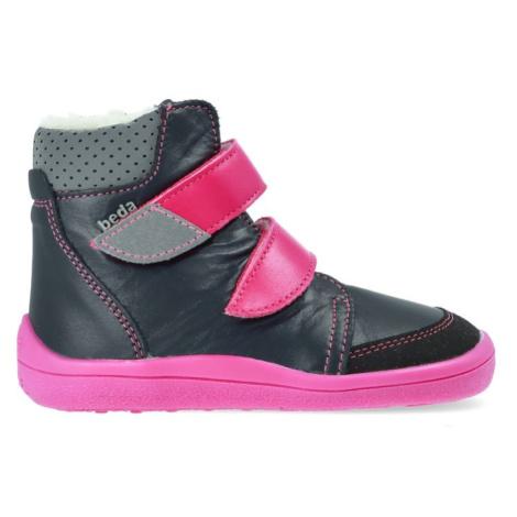 BEDA ZIMNÍ VYŠŠÍ EL Black/Pink - užší kotník | Dětské zimní zateplené barefoot boty