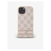 PU Leather Checkered Pattern and Stripe Zadní Kryt pro iPhone 15 Pink DKNY