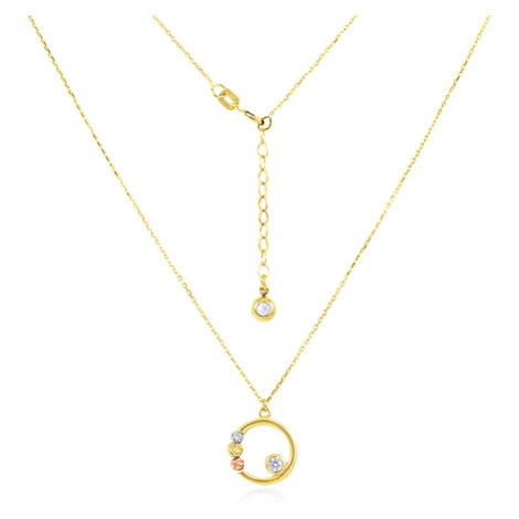 GEMMAX Jewelry Řetízkový zlatý náhrdelník s přívěskem a barevnými korálky délka 42+3 cm GLNCB-45