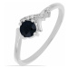 Prsten stříbrný s broušeným černým safírem a zirkony Ag 925 015092 BLS - 62 mm 1,7 g