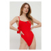 Jednodílné plavky Calvin Klein červená barva, měkký košík, KW0KW02475