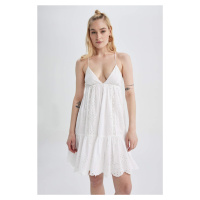 DEFACTO Heart Collar Embroidered Mini Short Sleeve Dress