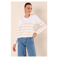 Bigdart 15820 Button Detail Striped Sweater - C. Beige