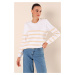 Bigdart 15820 Button Detail Striped Sweater - C. Beige