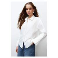 Trendyol Ecru Stone Button Detailed Woven Shirt