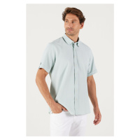 AC&Co / Altınyıldız Classics Men's Green Slim Fit Slim Fit Hidden Button Collar Short Sleeve Shi