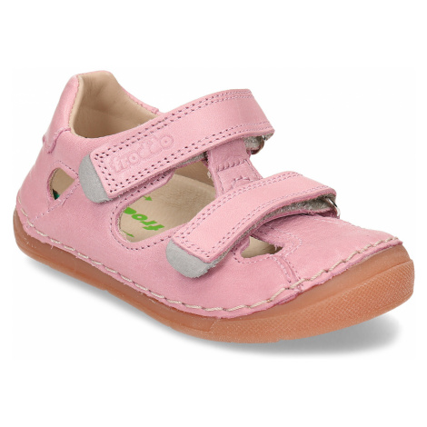 Růžové dětské kožené sandály s uzavřenou špičkou