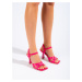 Originální růžové sandály dámské na širokém podpatku