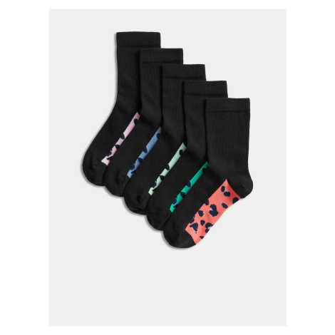 Sada pěti párů dětských ponožek se zvířecím vzorem v černé barvě Marks & Spencer