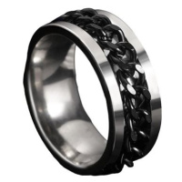 STYLE4 Prsten Chain s černým řetízkem, stříbrná ocel