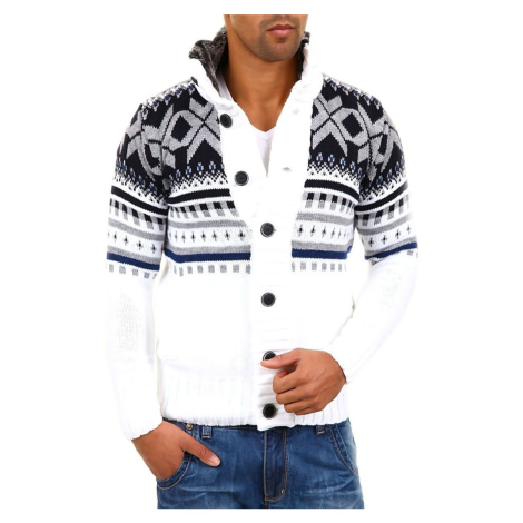 Pánský pletený svetr na knoflíky s límcem Carisma Norweger model 7011 - Bílá